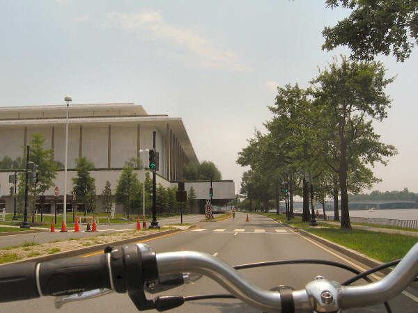 Bicycling on the road.