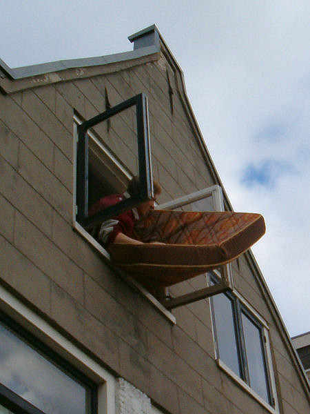 Mattress out of the window..