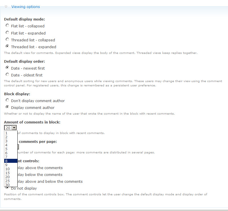 Configuration option for the Recent Comments block in Drupal.
