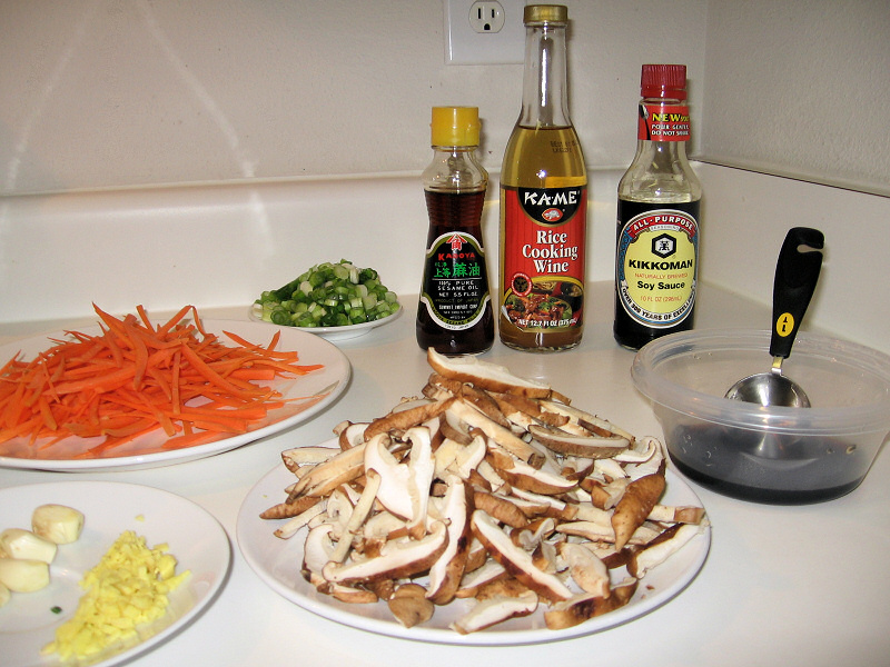 Shiitake mushrooms and carrots.