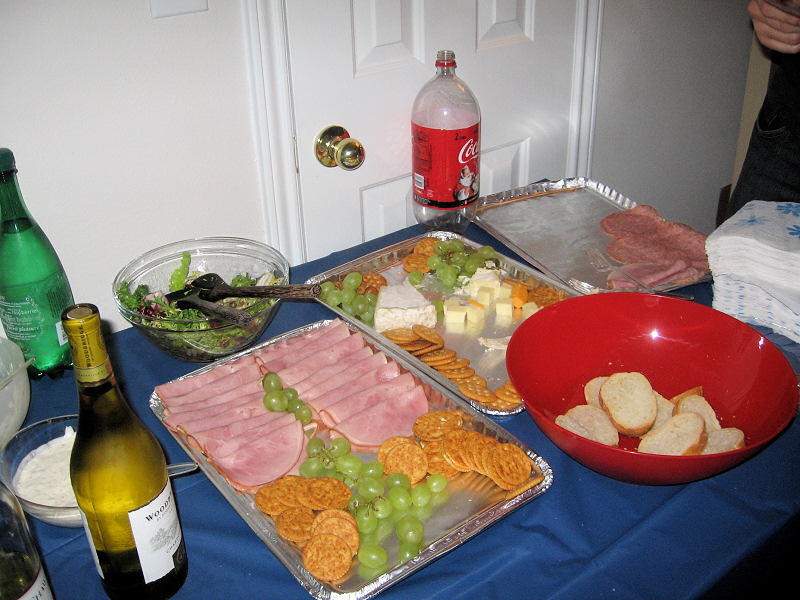 Table with food & drinks.